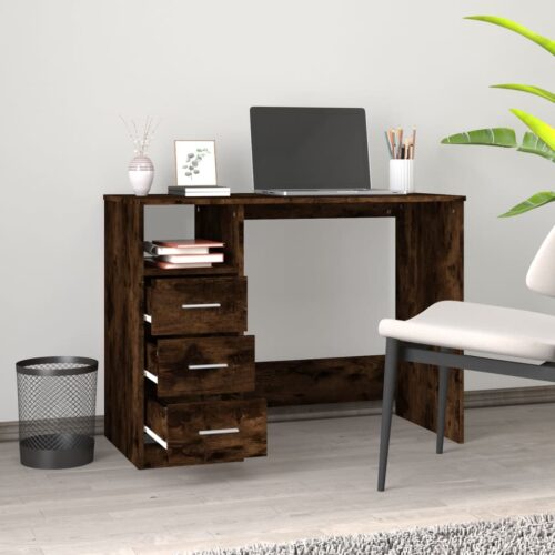 Office Desk Work Computer Laptop Storage Drawers Cabinet Table Smoked Oak - Image 3