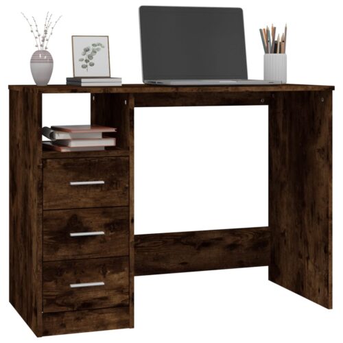 Office Desk Work Computer Laptop Storage Drawers Cabinet Table Smoked Oak - Image 4
