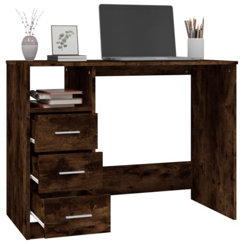 Office Desk Work Computer Laptop Storage Drawers Cabinet Table Smoked Oak - Image 5