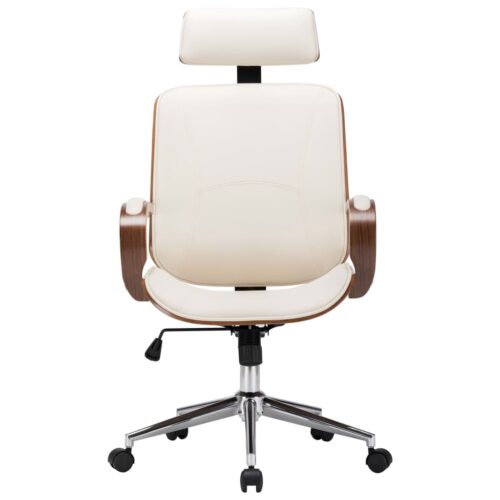 Swivel Office Chair with Headrest Cream Faux Leather Bentwood - Image 3