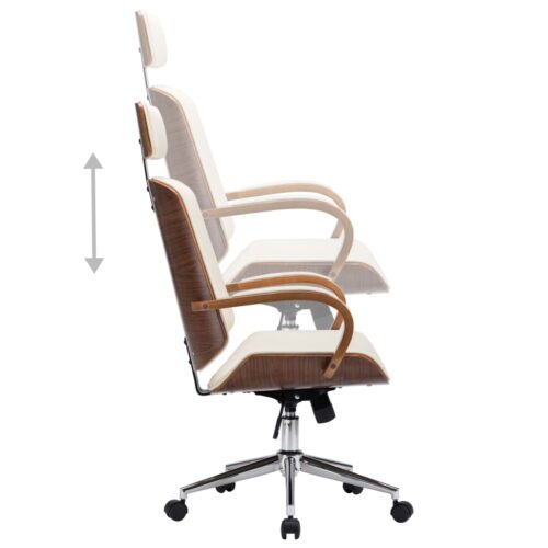 Swivel Office Chair with Headrest Cream Faux Leather Bentwood - Image 5