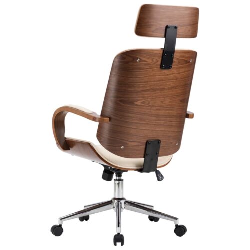 Swivel Office Chair with Headrest Cream Faux Leather Bentwood - Image 6