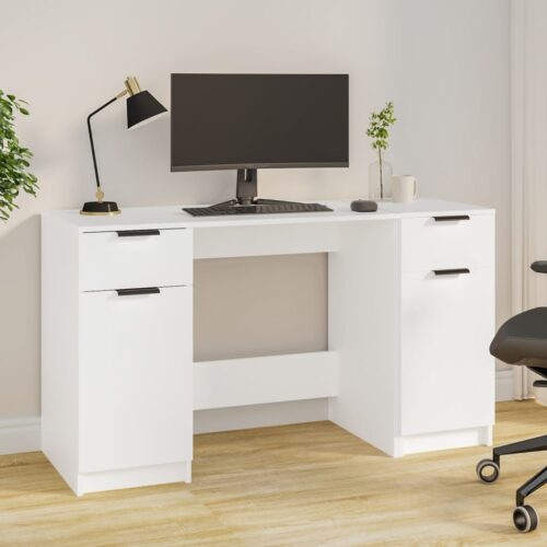 Desk with Side Cabinet White Engineered Wood - Image 2