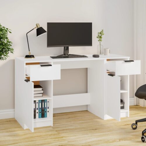 Desk with Side Cabinet White Engineered Wood - Image 3