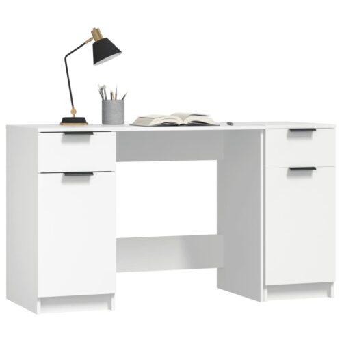 Desk with Side Cabinet White Engineered Wood - Image 4