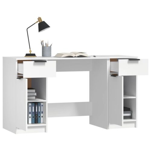 Desk with Side Cabinet White Engineered Wood - Image 5