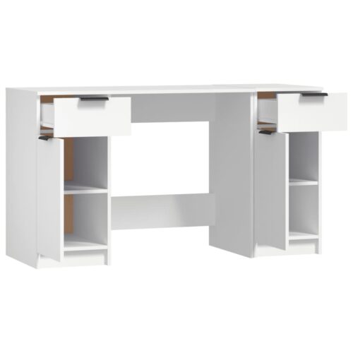 Desk with Side Cabinet White Engineered Wood - Image 7