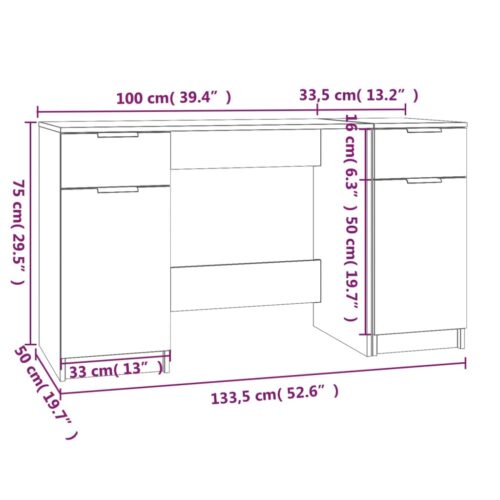 Desk with Side Cabinet White Engineered Wood - Image 10