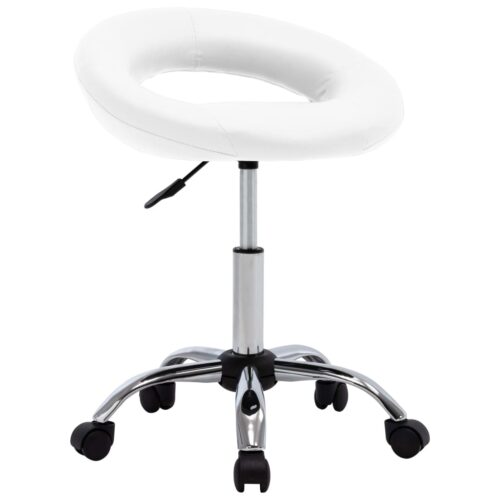 Rolling Work Chair White Faux Leather - Image 2