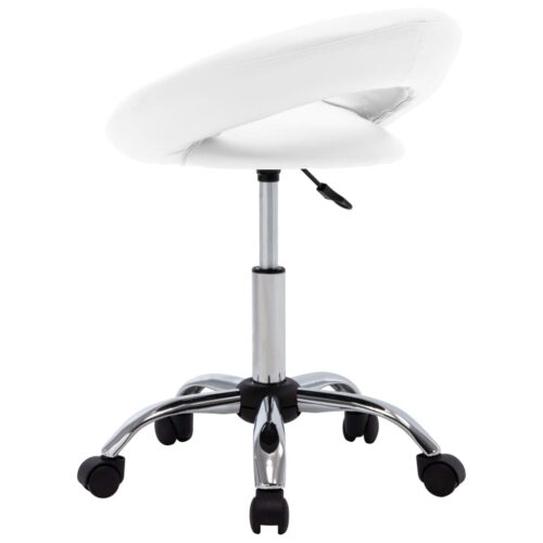 Rolling Work Chair White Faux Leather - Image 5