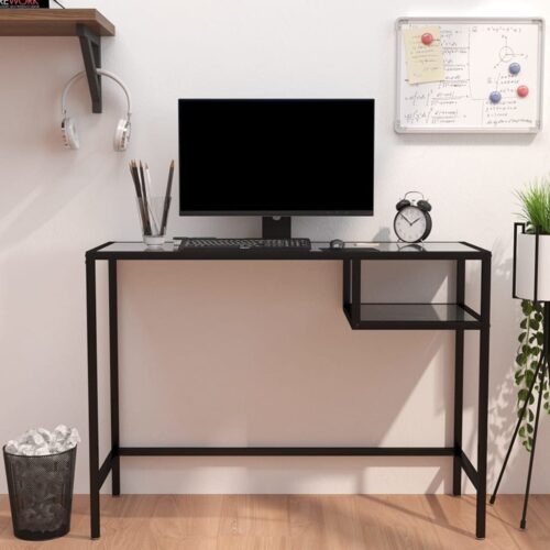 Computer Desk Black Marble 100x36x74cm Tempered Glass - Image 2