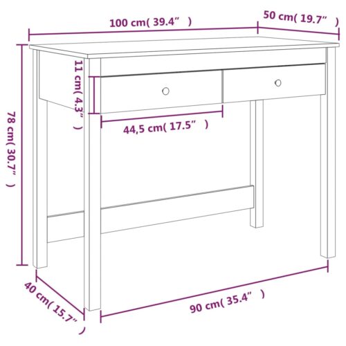 Desk with Drawers 100x50x78cm Solid Wood Pine - Image 10