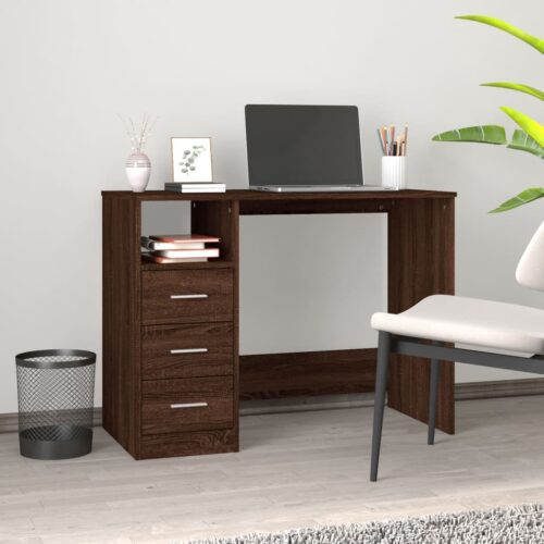Desk with Drawers Brown Oak 102x50x76cm Engineered Wood - Image 2