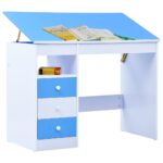 Children Drawing Study Desk Tiltable Blue White