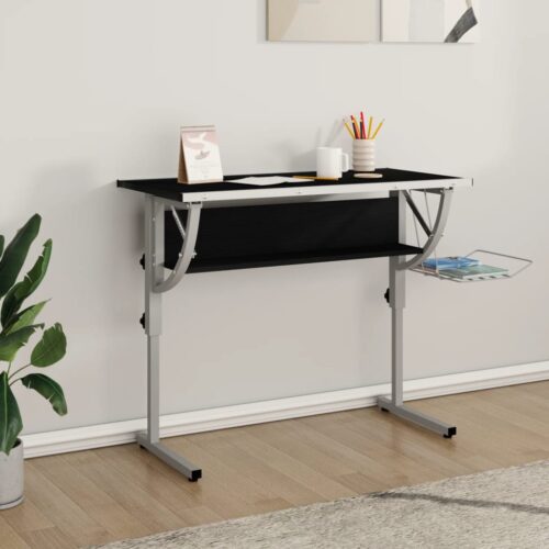 Craft Desk Black Grey 110x53x(58-87)cm Engineered Wood Steel - Image 2
