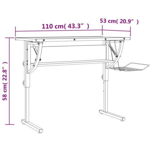Craft Desk Black Grey 110x53x(58-87)cm Engineered Wood Steel - Image 7