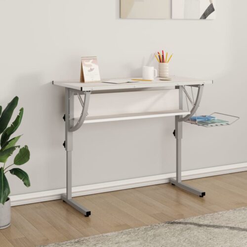 Craft Desk White Grey 110x53x(58-87)cm Engineered Wood Steel - Image 2