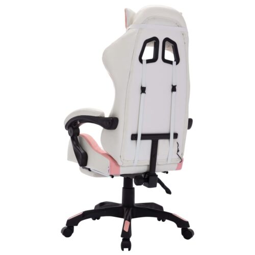 Racing Chair with RGB LED Lights Pink White Faux Leather - Image 6