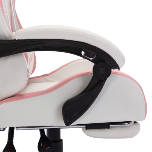 Racing Chair with RGB LED Lights Pink White Faux Leather - Image 8