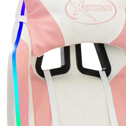 Racing Chair with RGB LED Lights Pink White Faux Leather - Image 9