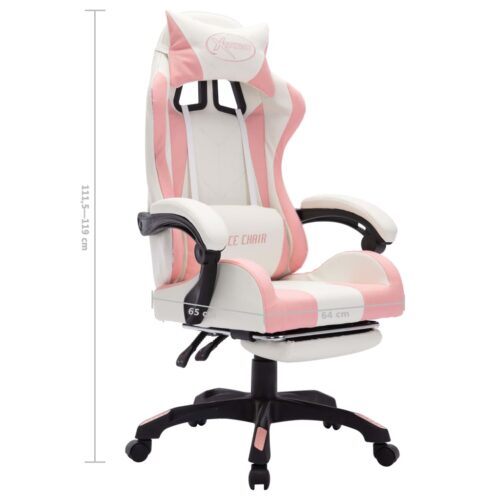 Racing Chair with RGB LED Lights Pink White Faux Leather - Image 11