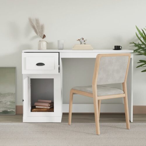 Desk with Drawer White 115x50x75cm Engineered Wood - Image 3