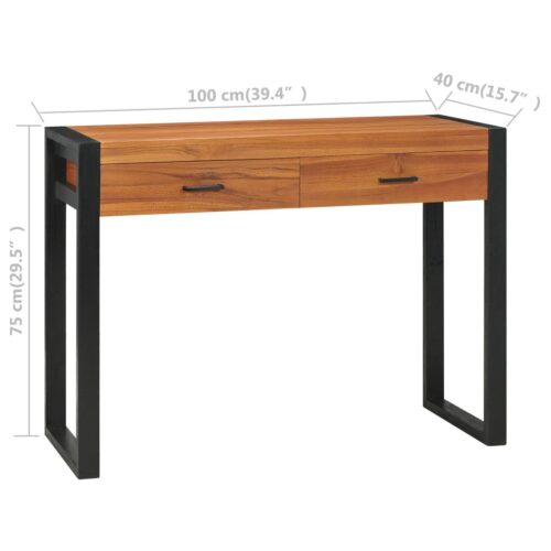 Desk with 2 Drawers 100x40x75cm Teak Wood - Image 9