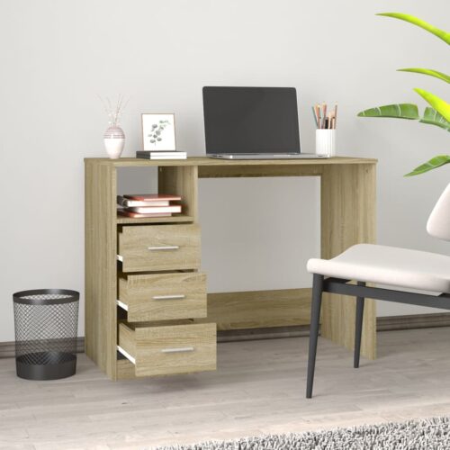 Desk with Drawers Sonoma Oak 102x50x76cm Engineered Wood - Image 3