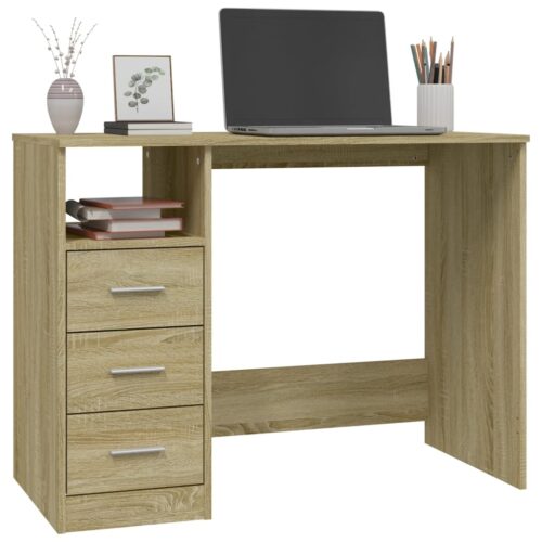 Desk with Drawers Sonoma Oak 102x50x76cm Engineered Wood - Image 4