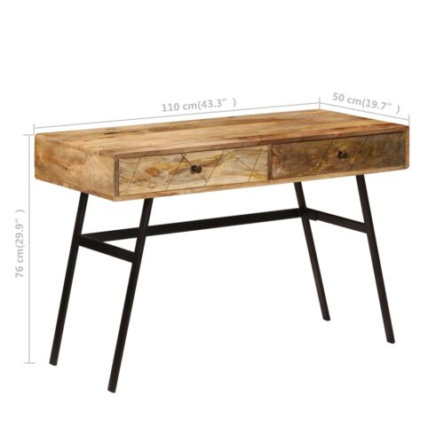 Writing Desk with Drawers Solid Mango Wood 110x50x76cm - Image 11
