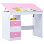 Children Drawing Study Desk Tiltable Pink White