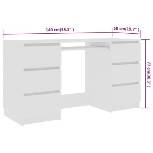 Writing Desk White 140x50x77cm Engineered Wood - Image 6