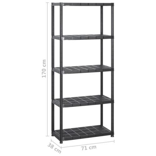 Storage Shelf 5-Tier Black 213x38x170cm Plastic - Image 5