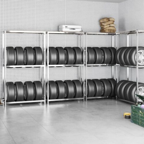 2-Layer Tire Racks 4pcs Silver 110x40x180cm Steel