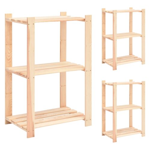 3-Tier Storage Racks 3pcs 60x38x90cm Solid Pine Wood 150KG