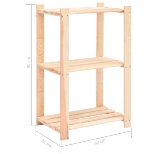 3-Tier Storage Racks 3pcs 60x38x90cm Solid Pine Wood 150KG - Image 8
