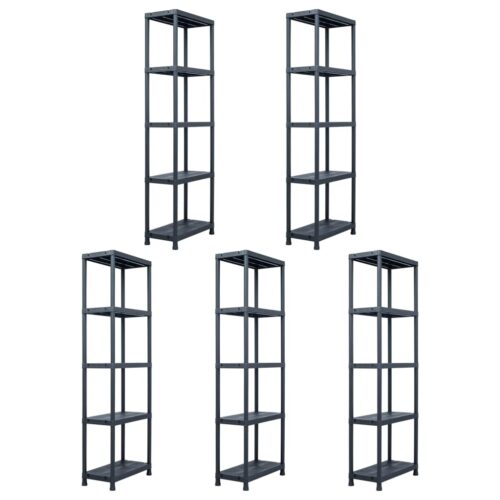 Storage Shelf Racks 5pcs Black 125KG 60x30x180cm Plastic