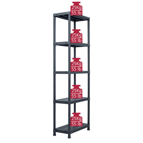 Storage Shelf Racks 5pcs Black 125KG 60x30x180cm Plastic - Image 8