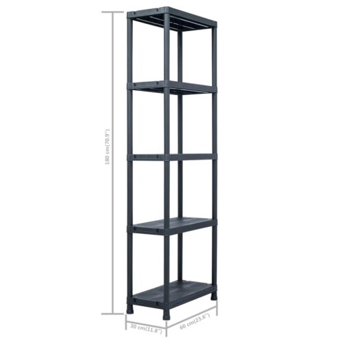 Storage Shelf Racks 5pcs Black 125KG 60x30x180cm Plastic - Image 9