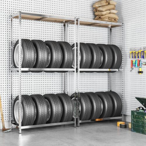 2-Layer Tire Racks 2pcs Silver 110x40x180cm Steel