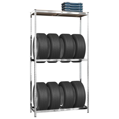 2-Layer Tire Racks 2pcs Silver 110x40x180cm Steel - Image 3
