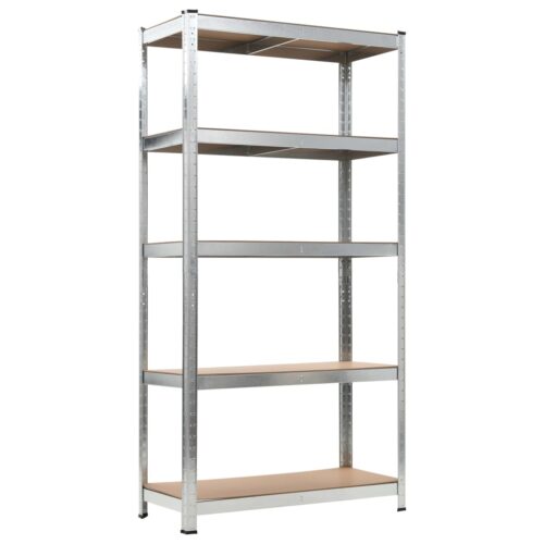 5-Layer Storage Shelf Silver Steel Engineered Wood - Image 4