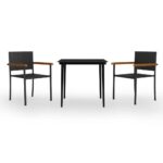 3-Piece Garden Dining Set Black