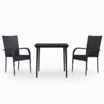 3-Piece Garden Dining Set Outdoor Patio Bistro Chairs Table Rattan Furniture Black