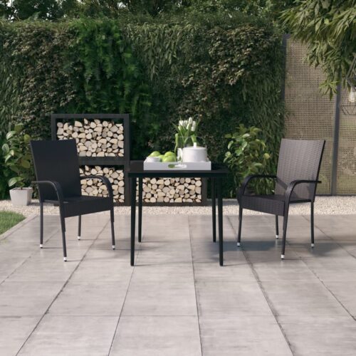 3-Piece Garden Dining Set Outdoor Patio Bistro Chairs Table Rattan Furniture Black - Image 8