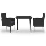 3-Piece Garden Dining Set Black