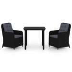 3-Piece Garden Dining Set Black