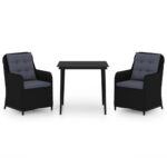 3-Piece Garden Dining Set Black