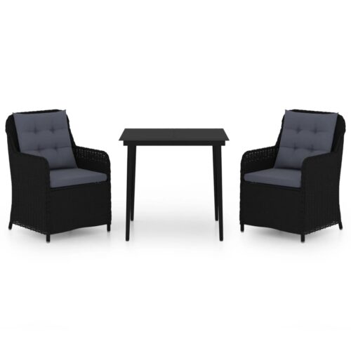 3-Piece Garden Dining Set Black