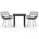 3-Piece Garden Dining Set Black Poly Rattan Wicker Outdoor Patio Furniture